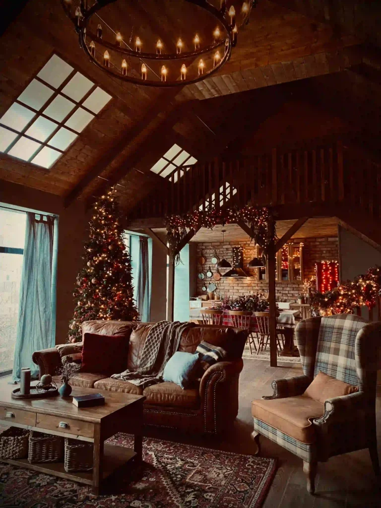 Christmas Tree Skirt Ideas rustic farmhouse burlap plaid under decorated tree