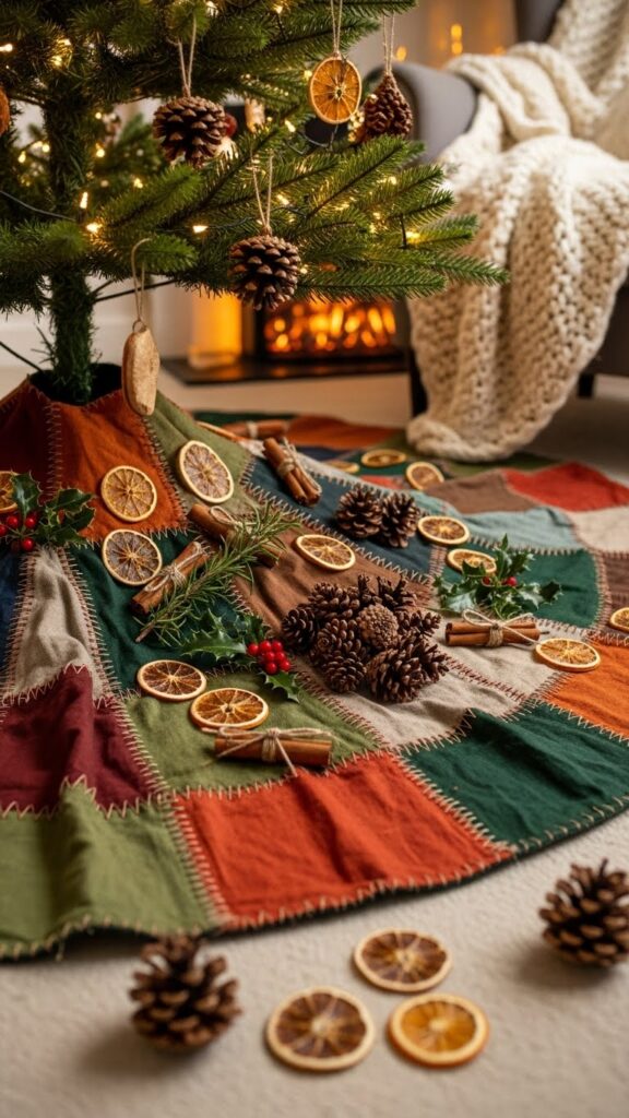 Christmas Tree Skirt Ideas eco friendly sustainable recycled fabric under tree