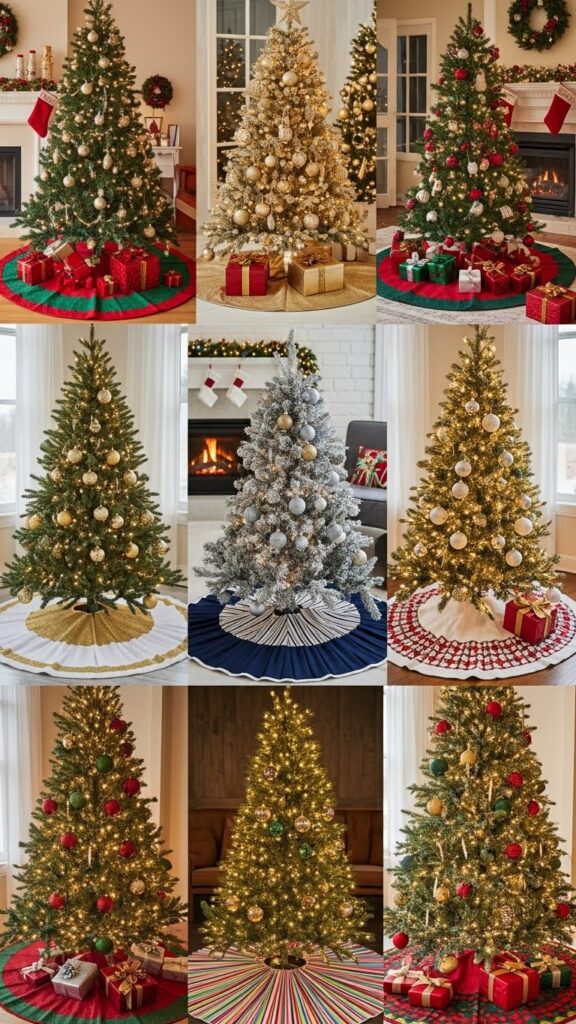 Christmas Tree Skirt Ideas choosing size, color, and shape under the tree.