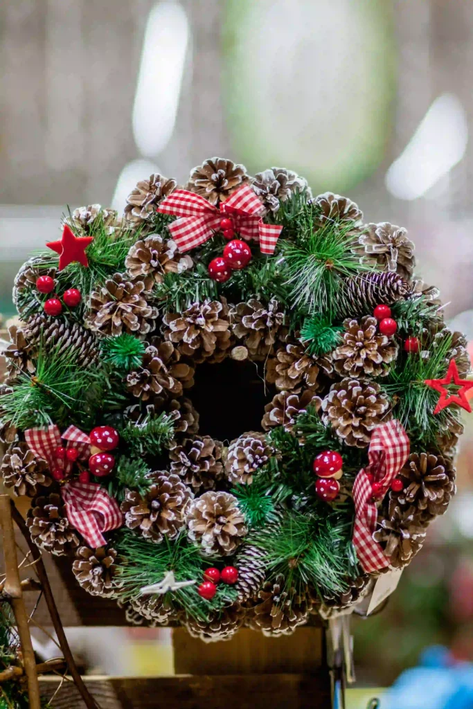 Mesh wreath Christmas ideas with lights and ornaments