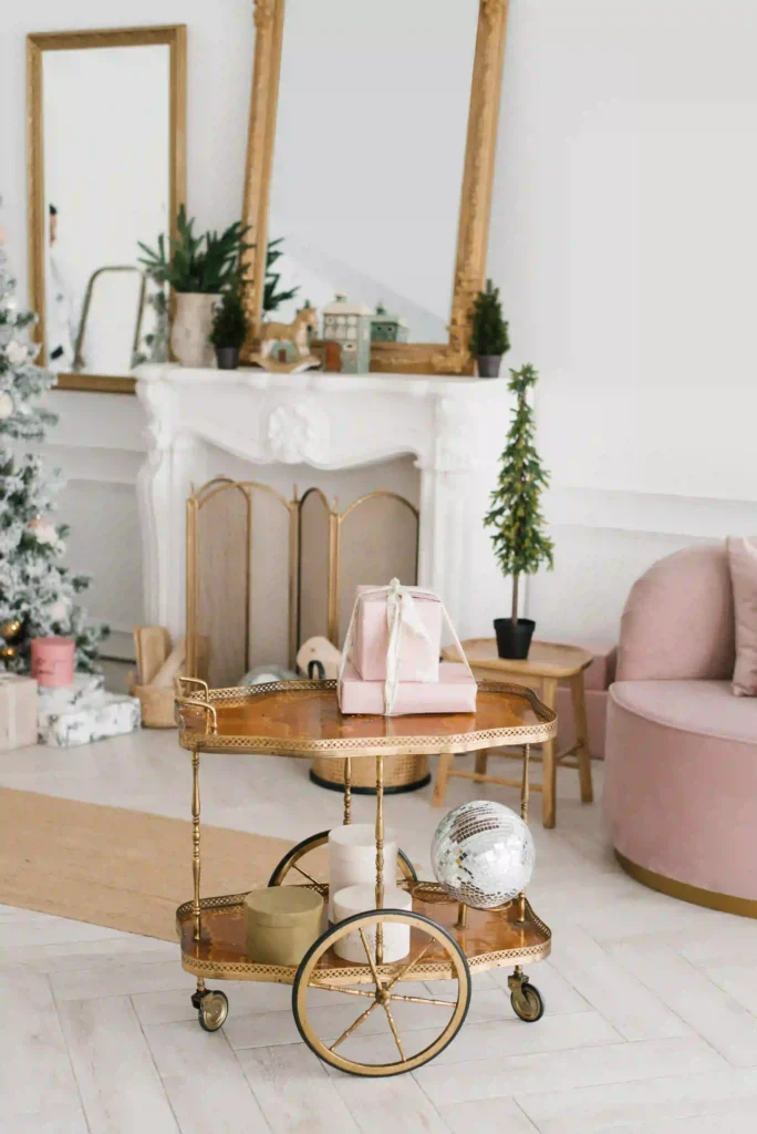 indoor pink wreath styling mantel entryway window