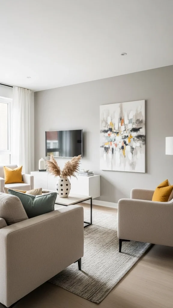 Apartment Living Room Ideas with neutral colors and modern decor