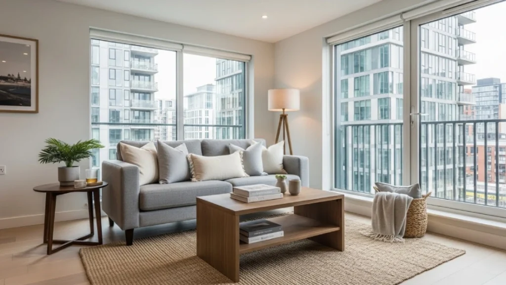 Apartment Living Room Ideas with modern furniture, cozy decor, and neutral tones