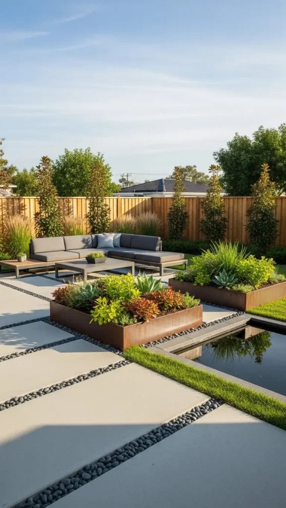 Backyard Landscaping Designs with Modern Patio and Greenery