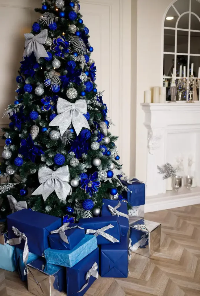 Navy And Royal Blue Christmas Tree With Silver Accents