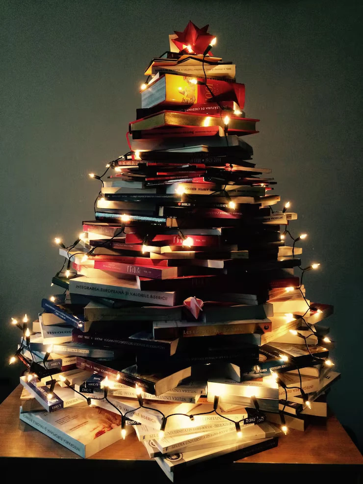 Creative Christmas Tree Ideas For The Wall using books, ladders, and wall art
