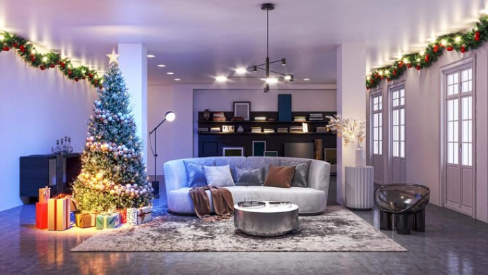 Christmas Tree Ideas For The Wall in a cozy modern apartment