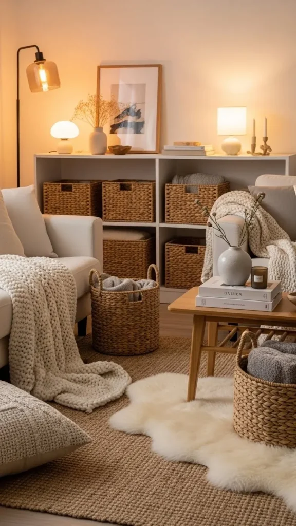 Cozy Living Room Ideas with organized storage and minimal clutter