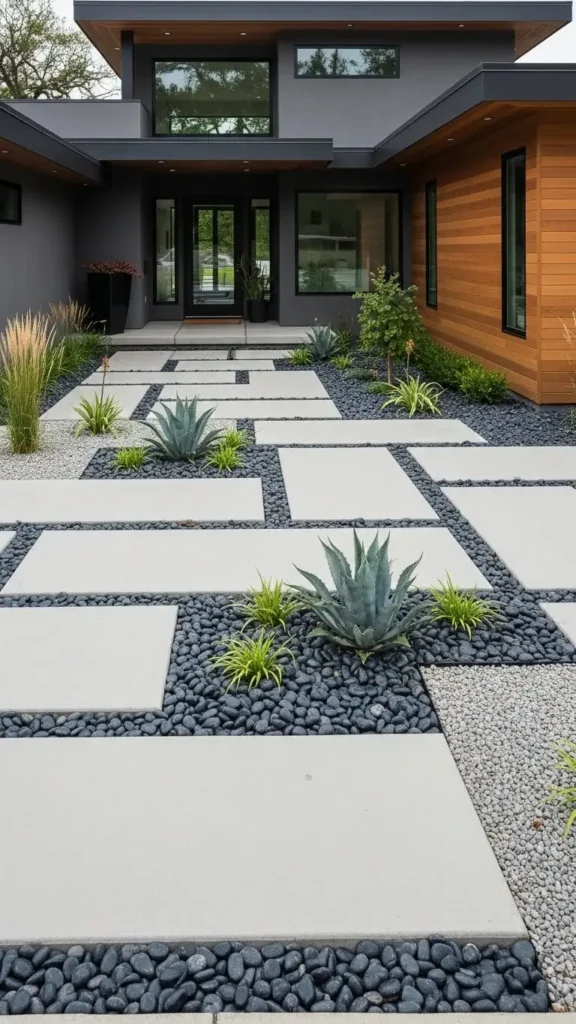 Modern Front Yard Landscaping Ideas with hardscape design