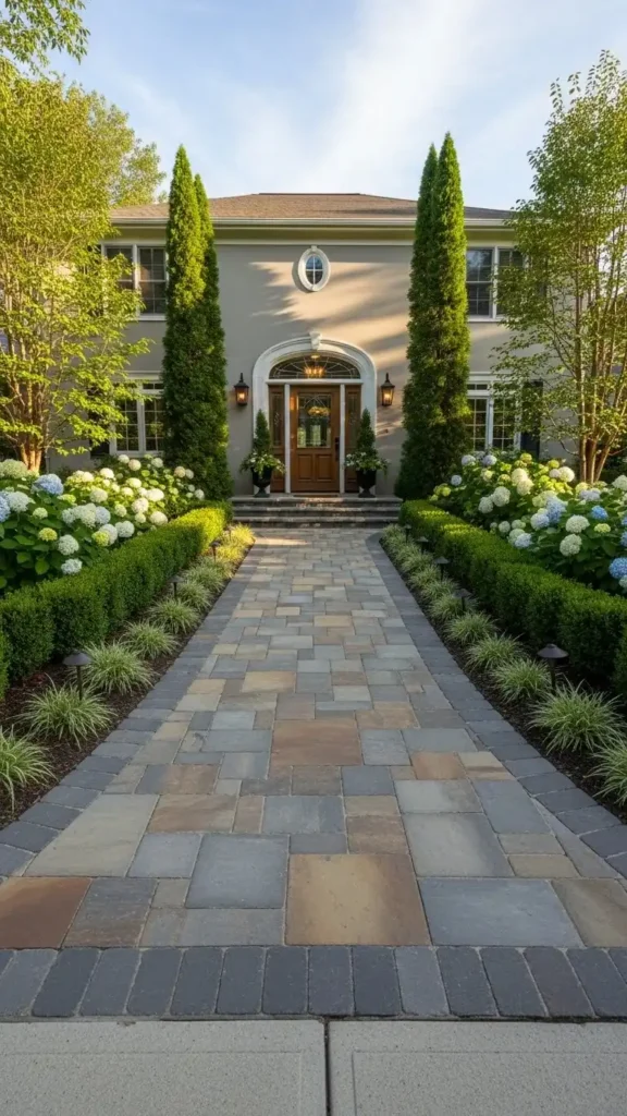 Front Yard Landscaping Ideas with pathways and entryway design
