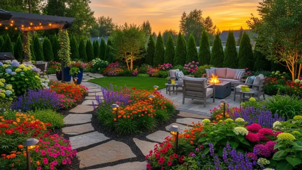 Landscaping Ideas for modern backyard with seating and pathways