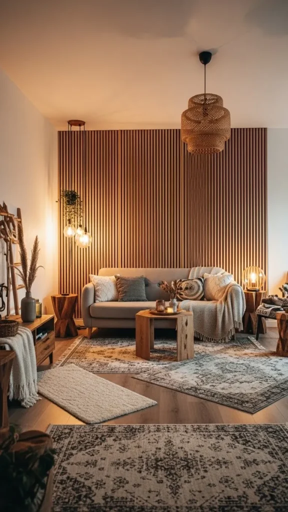 Living Room Accent Wall Ideas with wood panels