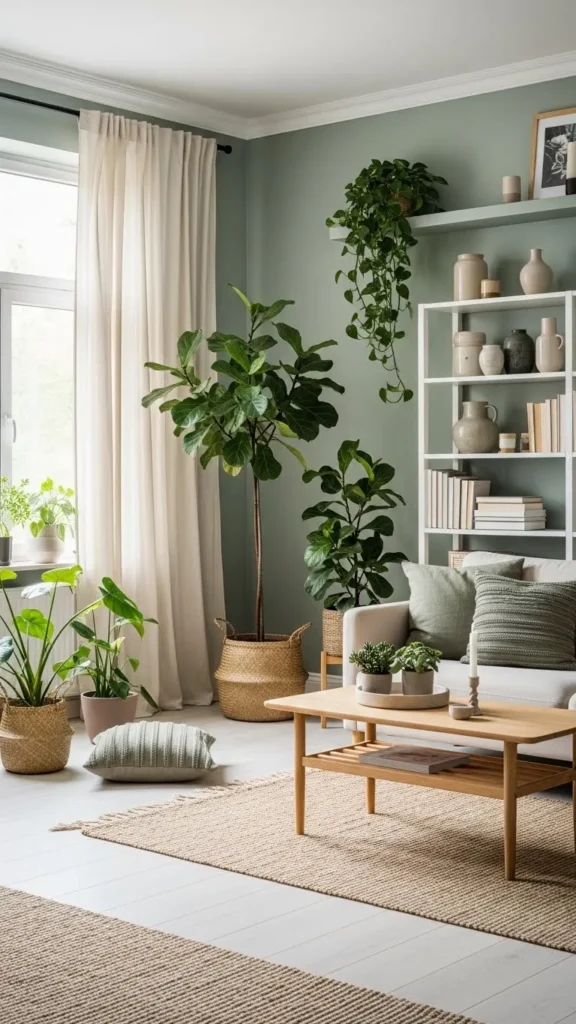 Living Room Color Ideas with nature-inspired sage green and greenery