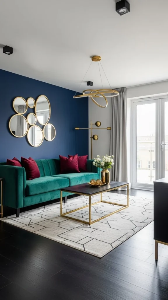 Living Room Color Ideas with bold accent walls and jewel tones