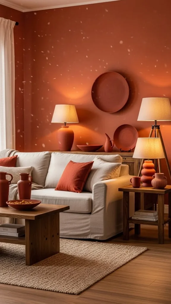 Living Room Color Ideas using warm terracotta and earthy red tones