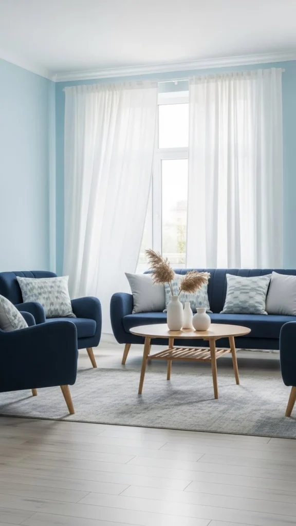 Living Room Color Ideas with cool and calming blue tones