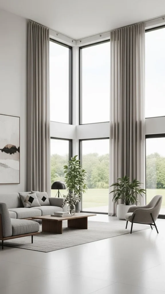 Living Room Curtain Ideas for modern homes with floor to ceiling curtains