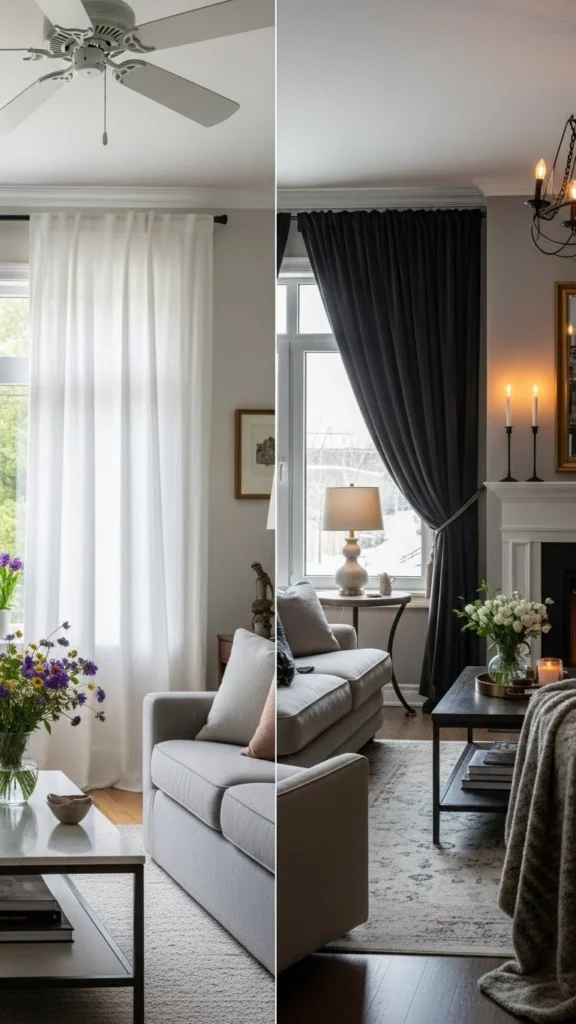 Living Room Curtain Ideas styled for different seasons