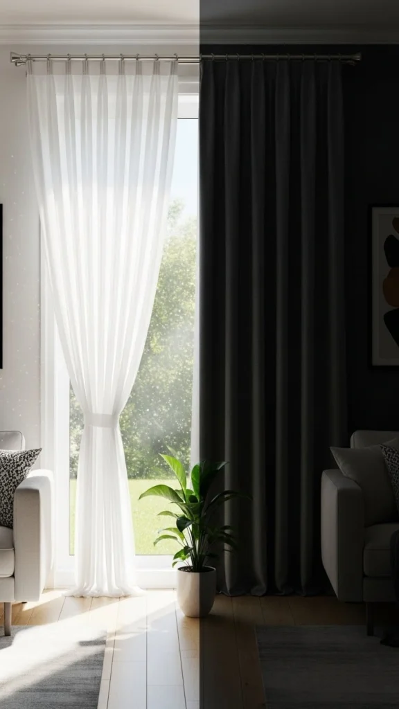 Living Room Curtain Ideas comparing sheer curtains vs blackout curtains