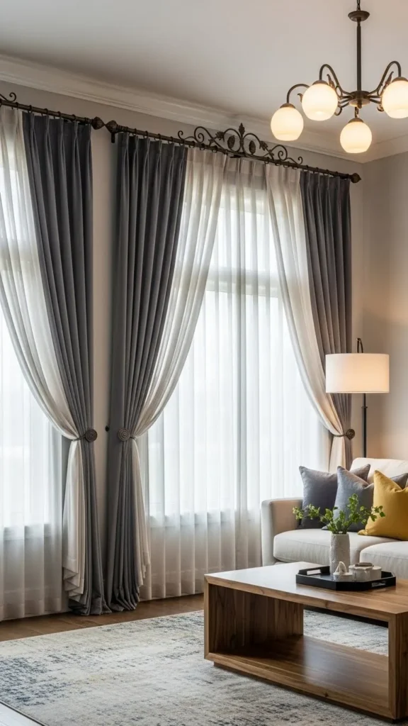 Living Room Curtain Ideas featuring layered curtains for a designer look