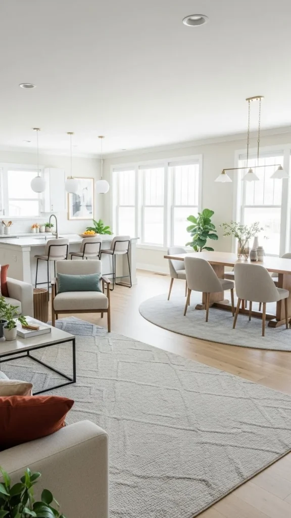 Open-concept living room design ideas with cohesive layout and zoning