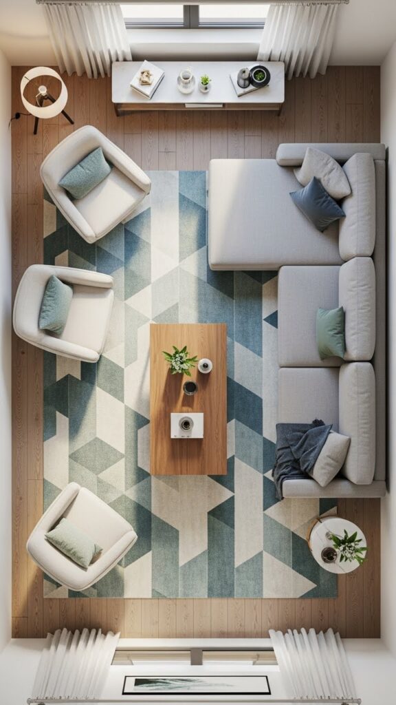 Living Room Design Ideas showing furniture layout for balanced and functional space