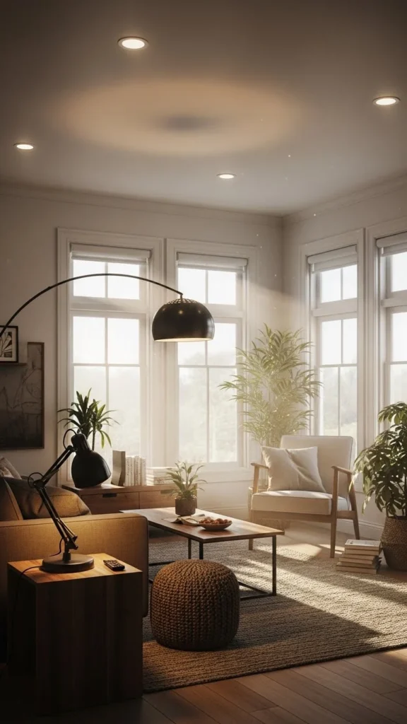 Living Room Design Ideas using layered lighting to enhance ambiance and style