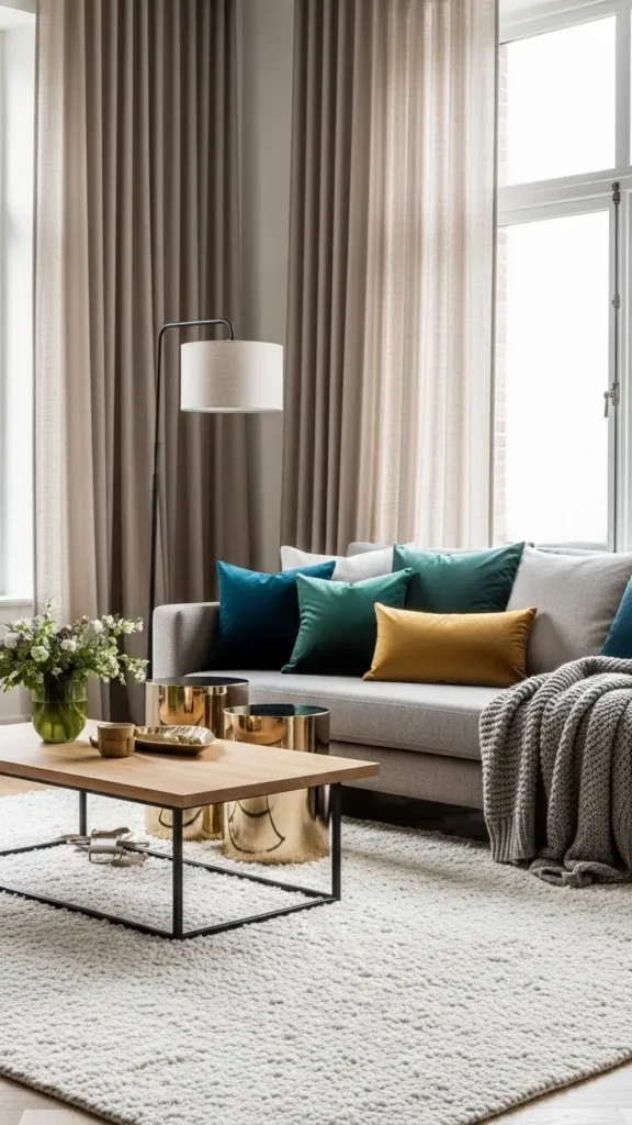 Living Room Design Ideas combining textures and materials for depth and style