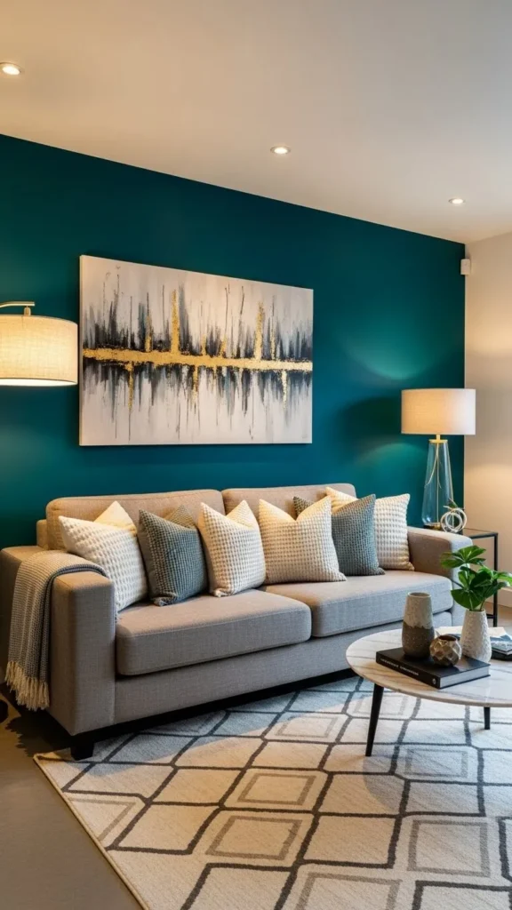 Living Room Wall Decor Ideas accent wall in deep teal