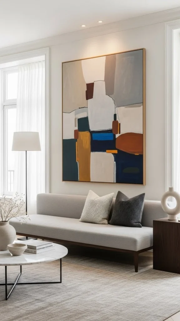 Living Room Wall Decor Ideas oversized artwork above sofa