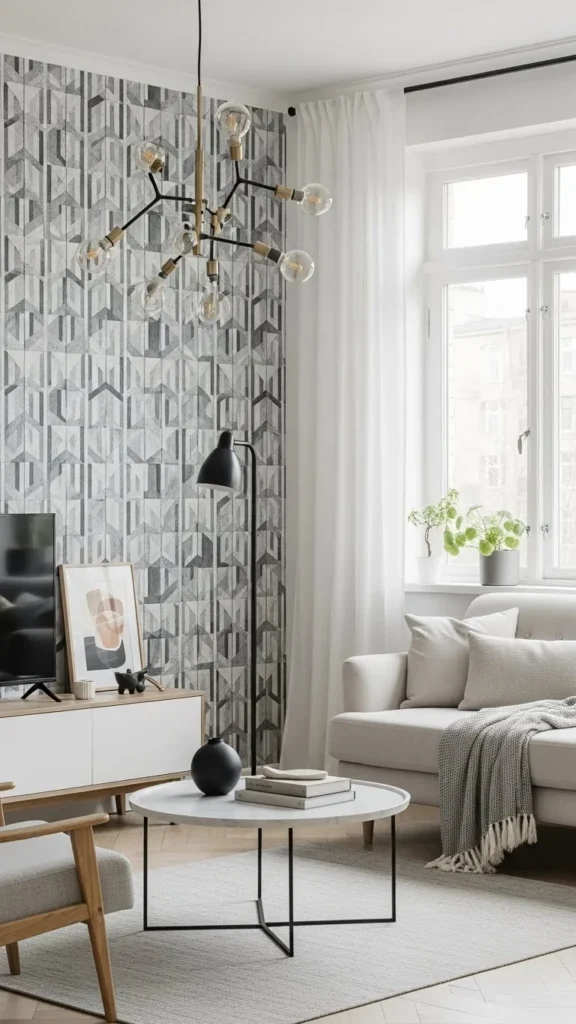 Living Room Wall Decor Ideas bold patterned wallpaper