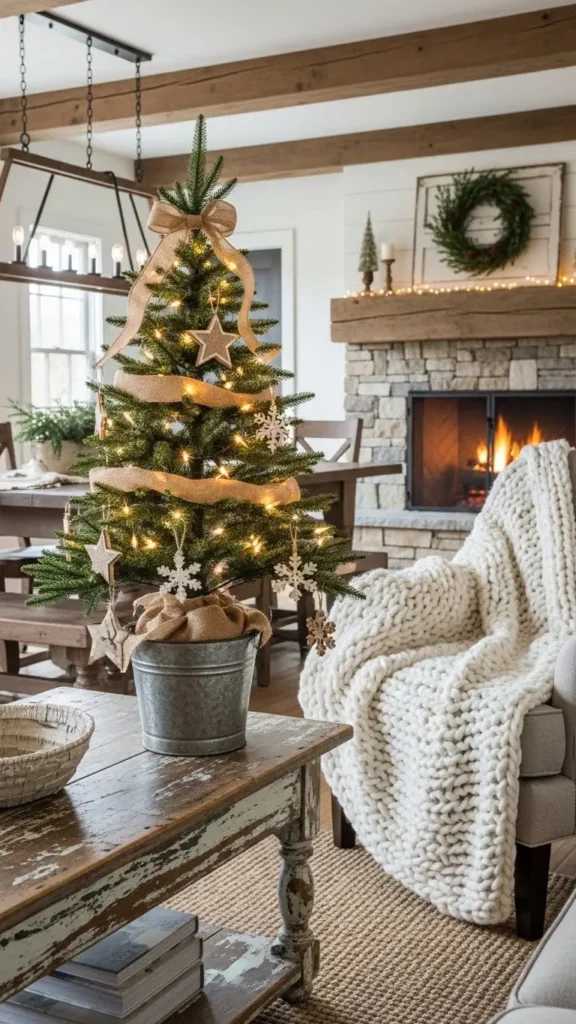 Farmhouse miniature Christmas tree decor ideas