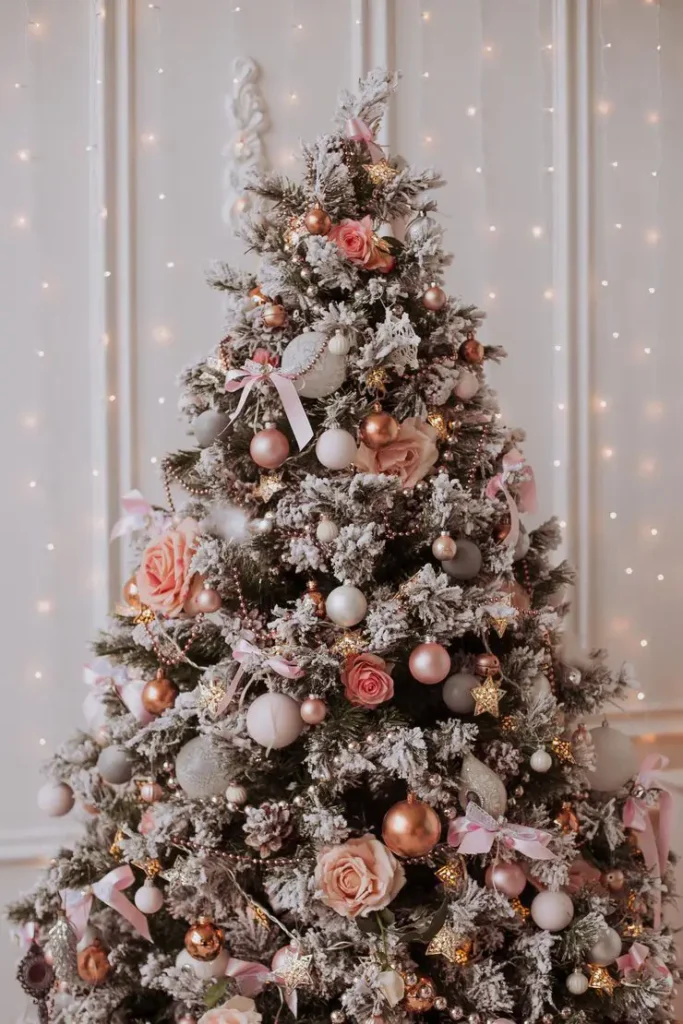 Pastel and blush Pink Christmas Tree styling with rose gold accents