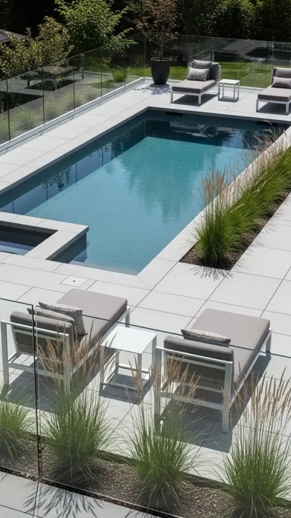 Pool Landscaping Ideas with modern pool design and minimalist landscaping
