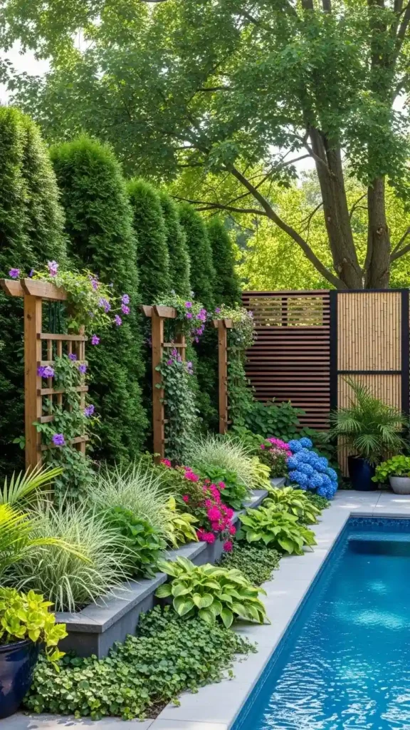 Pool Landscaping Ideas with privacy plants and screens