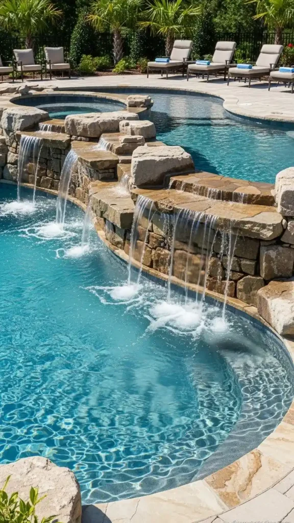 Pool Landscaping Ideas with water features and waterfalls