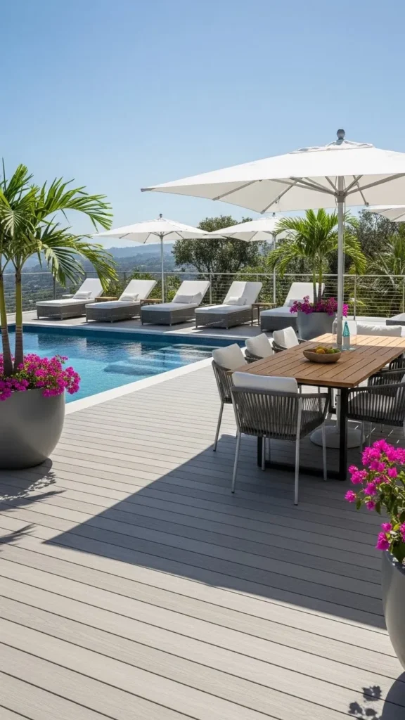 Pool Landscaping Ideas with stylish pool deck and patio