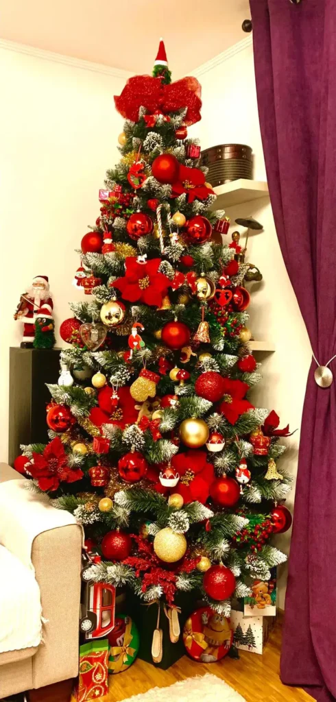 Red And Gold Christmas Tree Ideas with Balanced Ornament Placement