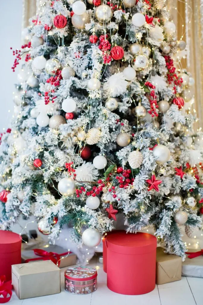 Red and white Christmas tree ideas showing common decorating mistakes versus ideal styling