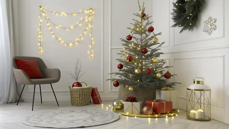 Small Christmas Tree Decorating Ideas in a cozy living room corner with fairy lights and miniature ornaments