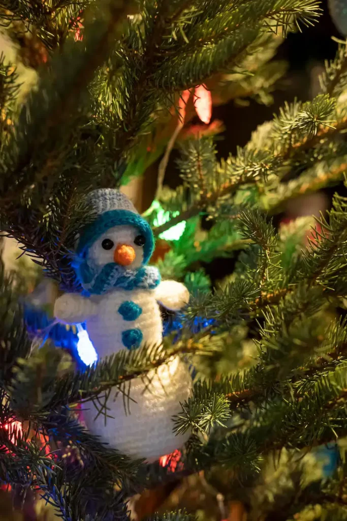 Snowman Christmas Tree Ideas with lights and snow effects