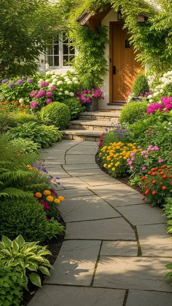 Front Entry Landscaping Ideas with creative stone pathway