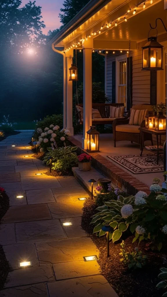 Front Entry Landscaping Ideas with outdoor porch lighting