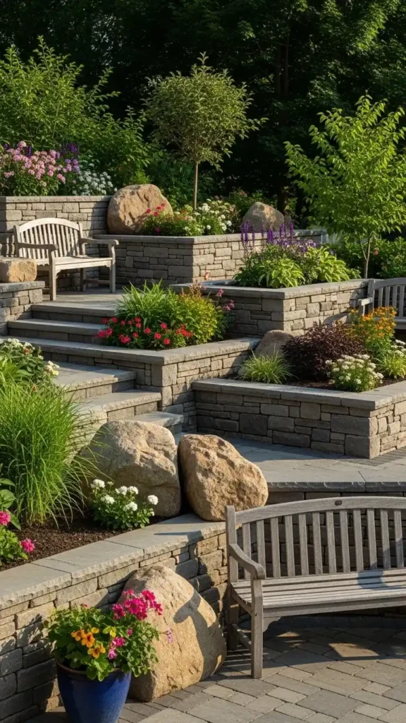 Front Entry Landscaping Ideas with hardscape features and garden accents