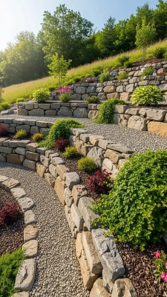 Rock Garden Landscaping Ideas for slopes with drainage and erosion control