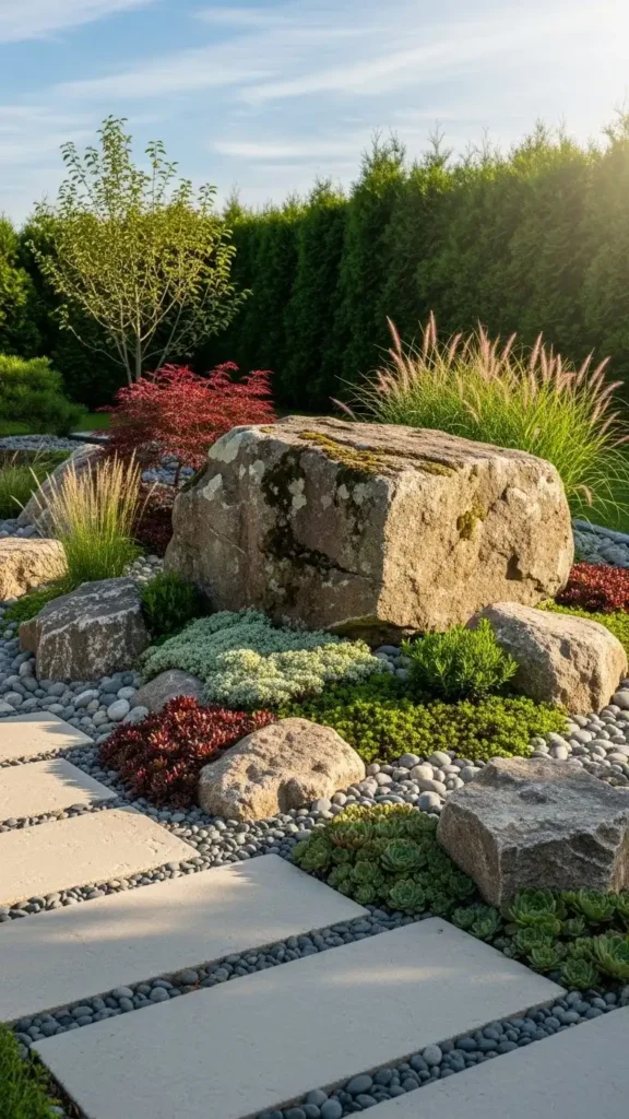 Rock Garden Landscaping Ideas featuring strong focal points and boulders