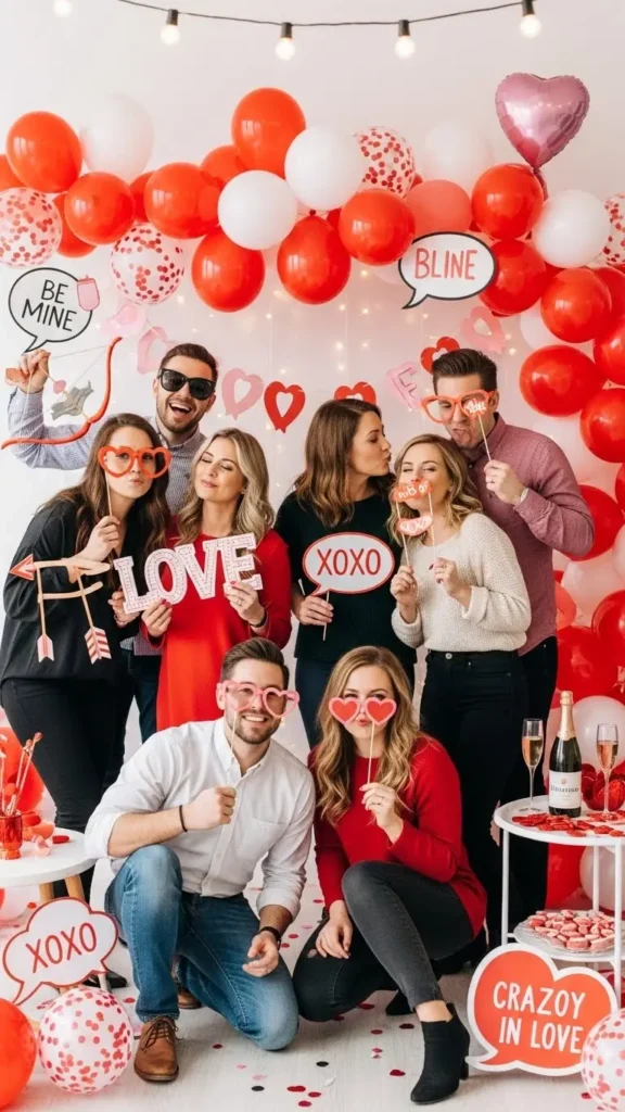 Valentine’s Day Party Ideas For Adults Photo booth with heart-themed props