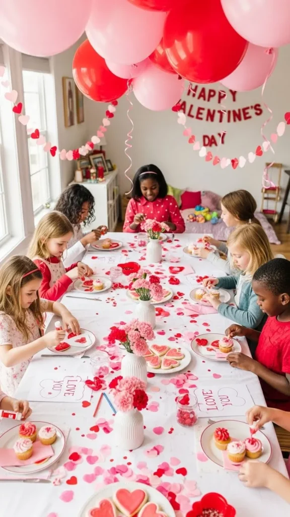 Easy Valentine’s Day Party Ideas For Kids colorful decorations and crafts
