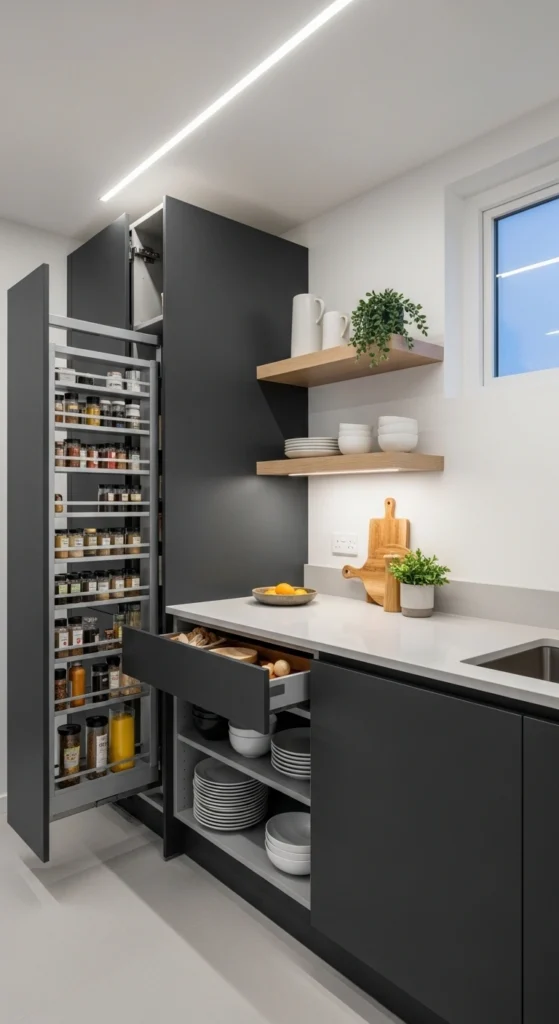 Apartment Kitchen Ideas with space-saving storage solutions
