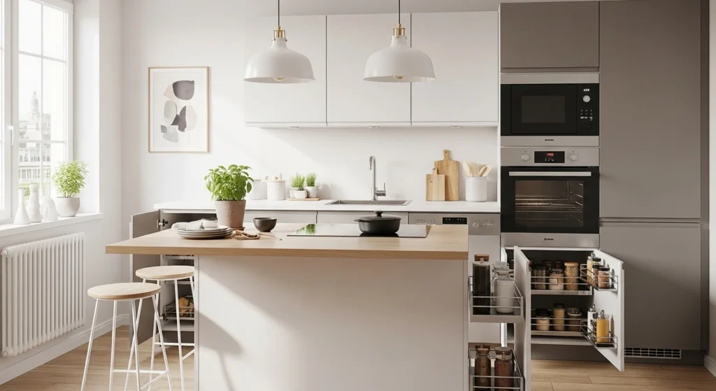 Apartment Kitchen Ideas with modern design and space-saving solutions